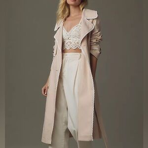 ✨ Chic Beige Double-Breasted Trench Coat with Lace Trim | Women’s Size M | NWT